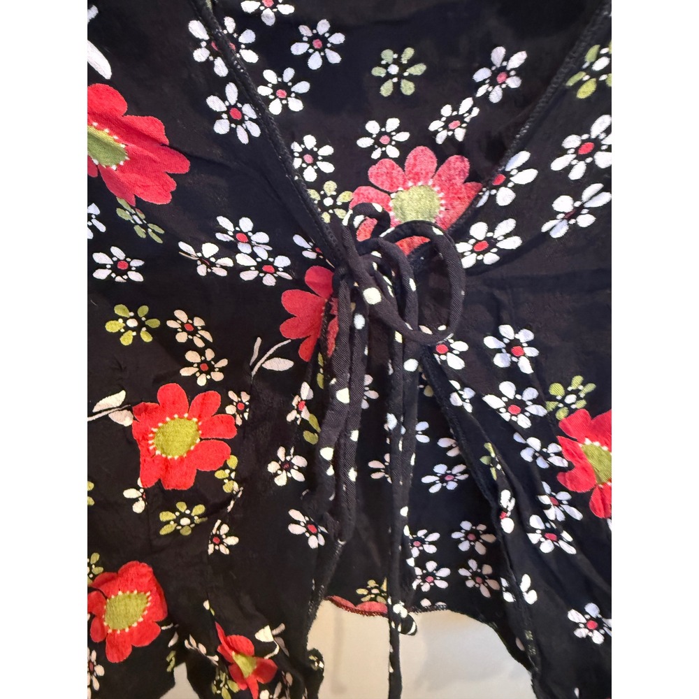 Y2K Floral Tie Front Crop Blouse Urban Outfitters Petite‎ S - Picture 4 of 7